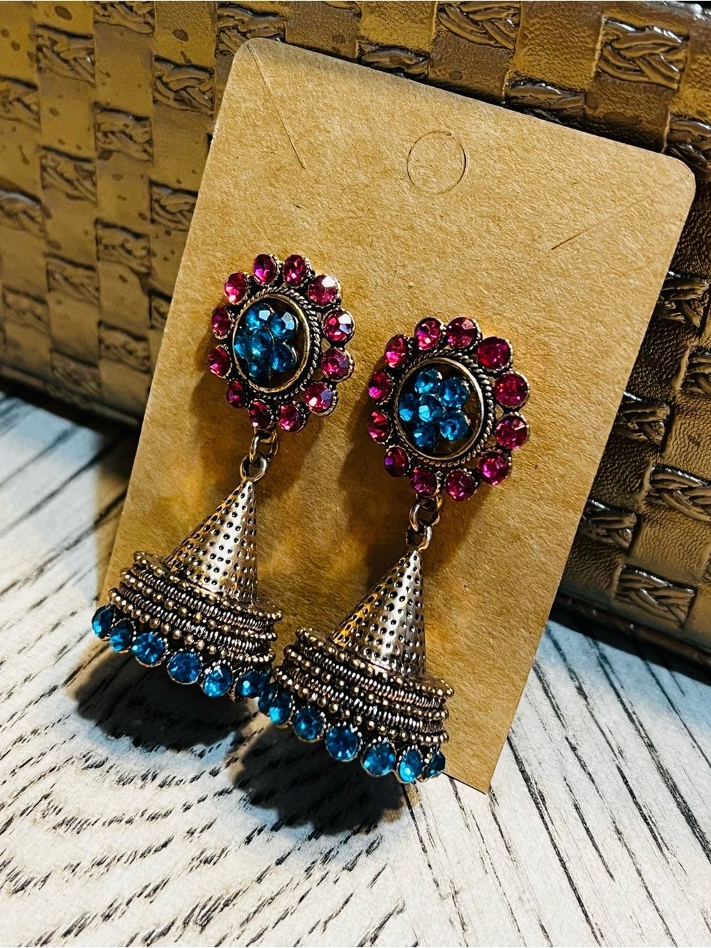 Festive Pink & Blue Drop Jhumka Earrings - Women Jewelry